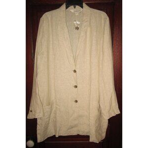 Coldwater Creek New XL 100% Linen Blazer Jacket Duster Coat Long Pockets Beige